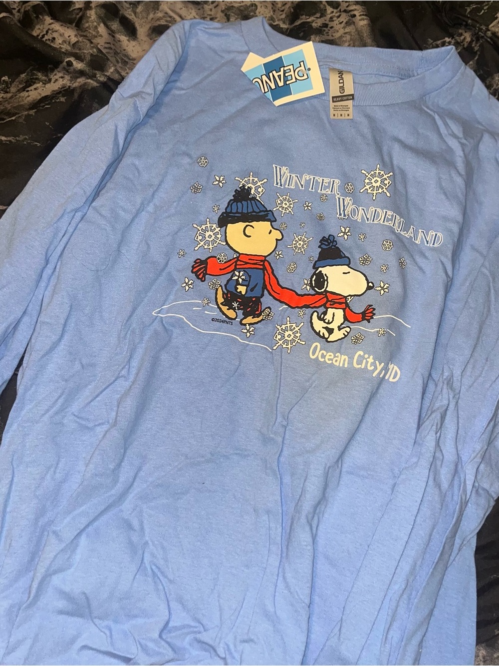 Peanuts 'Winter Wonderland' Light Blue Long-Sleeve Top nwt size medium